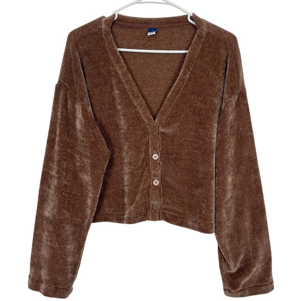 Old Navy Brown Velvet-Look Button Front Cardigan